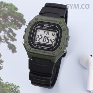 카시오 W-218H-3A 스퀘어 디지털 카키 군인 군용 남자 우레탄 시계 d