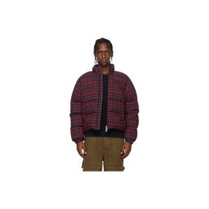 오프화이트 패딩 버건디 스프레이 애로우 체크 플란넬 다운 재킷 252607M178000