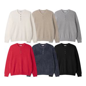 남자 앙고라 헨리넥 버튼 라운드 긴팔 니트 AS-KN-Q022-차콜