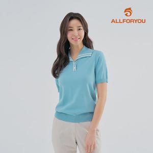 [올포유] [모델착장] 여성 솔리드 오픈 카라 반팔 니트 ALSPM3441-830