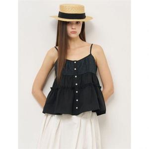 제너럴아이디어 셔링 버튼 슬리브리스 블라우스 [BLACK] WBE2L03527 383827