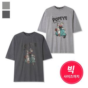 남자 오버핏 스쿠터 뽀빠이 반팔 티셔츠 AC-TSH-Q072-차콜