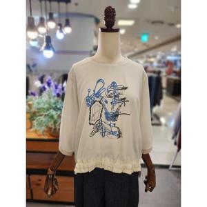 스테파니 세이브존01 소매 배색 나염 7부 티셔츠 C26CT6103