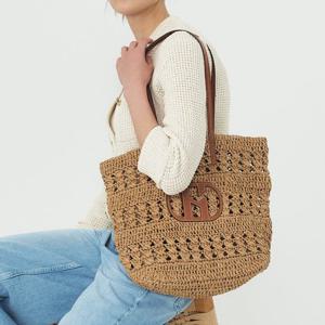 [H20] 핸드메이드 H레더 패치 베이지 라탄 숄더백 HIBA6E791I2