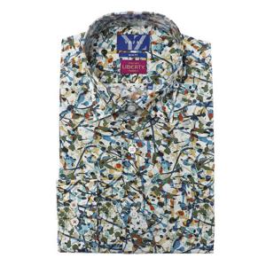 [예작(셔츠)]남성 긴팔 수입원단 프린트 슬림핏 셔츠남방(YJFSUA575BL)