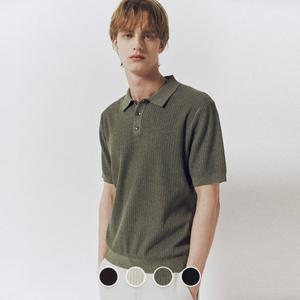 [지오다노] 남성 폴로넥 립 스티치 반팔 카라 니트 스웨터 056511