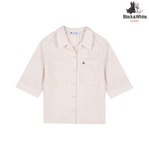 [블랙앤화이트] 여성 오픈 카라 7부 소매 블라우스 6006LAUC_IVORY