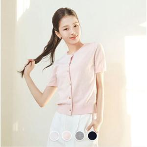 [지오다노]여성 여름 레귤러핏 라운드넥 반팔 면 니트 가디건 356522