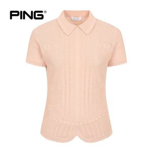 [PING] 여성 스칼럽 꽃무늬 카라 반팔 니트 121F2SR551_OR