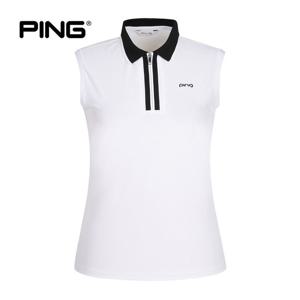 [PING] 여성 배색 카라 반집업 민소매 티셔츠 121F2TO053_WH