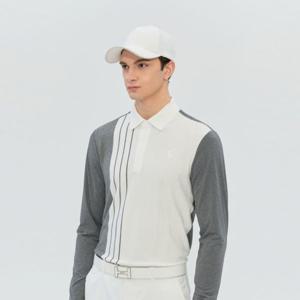 헤지스골프  그레이 남성 블럭형 니트 하이브리드 카라 티셔츠(HUTS6A214G2)