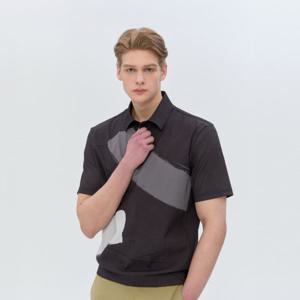 헤지스골프  블랙 남성 캡슐 모티브 퍼피 자수 반팔 티셔츠(HUTS6B251BK)