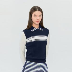 헤지스골프  네이비 여성 저지소매 윙카라 스웨터(HWSW6A212N5)