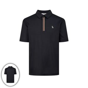 [헤지스골프] 남성 플래킷 배색 카라 반팔 티셔츠 블랙 HUTS6B901BK