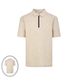 [헤지스골프] 남성 플래킷 배색 카라 반팔 티셔츠 베이지 HUTS6B901I4