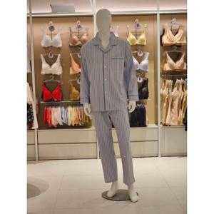 비비안 면 혼방스트라이프 남성파자마 MP8812A 블루