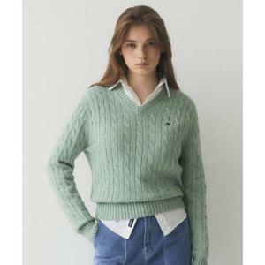 후아유 후아유 여성 스티브 케이블 브이넥 풀오버 WHKAE4912F WHKAE4912F