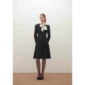 샤틴 배색 타이 A라인 원피스 (S254B604) S254B604