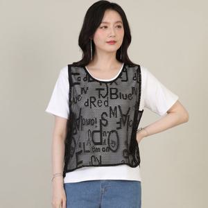 애비뉴투지 엄마옷 알파벳 시스루 매쉬 옆트임 봄 여름 숏 조끼 V04635