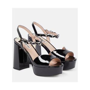 미우미우 임벨리시드 레더 플랫폼 샌들 P00720699