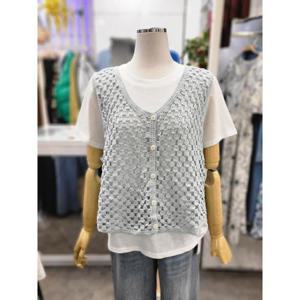 밸리걸 세이브존01 브이넥 버튼업 크로쉐 베스트 870290