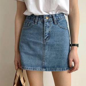 비욘드라이프 하이웨스트 A라인 데님 미니 스커트 1007264