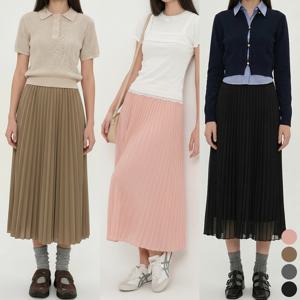 비욘드라이프 여성 쉬폰주름 플레어 미디 밴딩 스커트 1007238