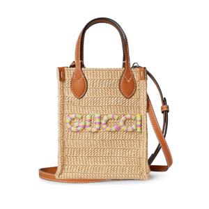 구찌 JUTE 자수 라피아 내츄럴 슈퍼 미니 토트백 780083 9561