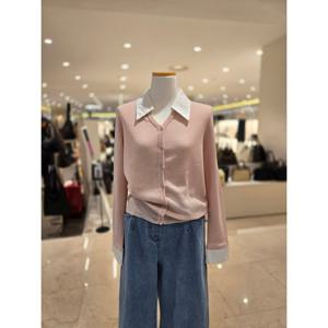 [에이비에프지]카라넥소매 셔츠배색 브이넥 니트가디건 AGNA5HY39G