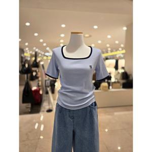 [에이비에프지]스퀘어넥 넥라인소매배색 슬림핏 반팔 티셔츠 AGNA2QK34E