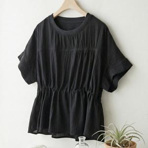 [샵앤][샵앤] 여성 라운드넥 3단 셔링 반팔 블라우스 JR-WBL-520