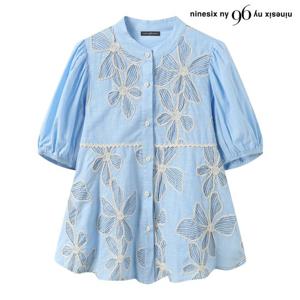 [나인식스뉴욕] 러블리 플라워 자수 벌룬 반팔 블라우스 (NQ2BA007L0)