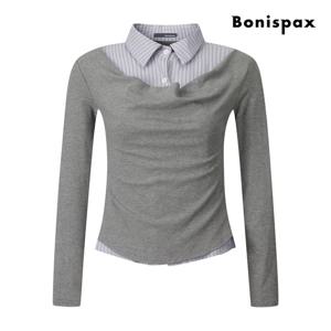 보니스팍스  셔츠 레이어드형 슬림 티셔츠 (XQ3TS004M0)