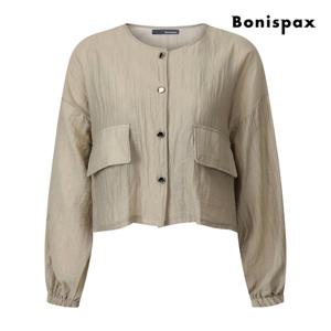보니스팍스  노카라 버튼업 밴딩 봄 자켓 (XQ3JK001M0)