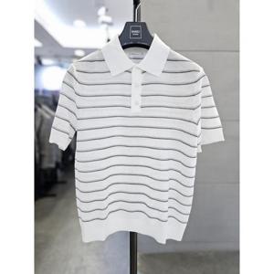 바쏘옴므 세이브존03 바쏘옴므 남자 화이트 여름 단가라 반팔 카라 니트 WSAFA2WT26A