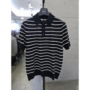 바쏘옴므 세이브존03 바쏘옴므 네이비 여름 단가라 반팔 카라 니트 WSAFA2WT25A