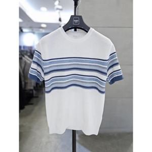 바쏘옴므 세이브존03 바쏘옴므 남자 블루 그라데이션 라운드 와플 반팔 니트 WSAFA2WR12A