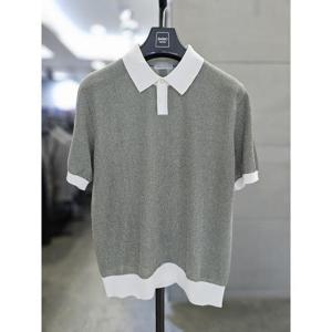 바쏘옴므 세이브존03 바쏘옴므 남자 봄 여름 카키 카라 반팔 니트 WSAFA2WT20A