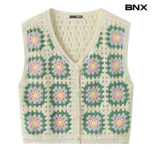[BNX]빈티지 무드 플라워 크로셰 니트 베스트 (BY2VT002L0)