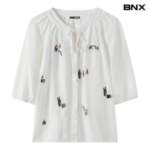 [BNX]리본넥 미니 자수 루즈핏 블라우스 (BY2BL006L0)