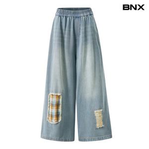[BNX]빈티지 패치 밴딩 데님 롱 팬츠 (BY2PT008L0)