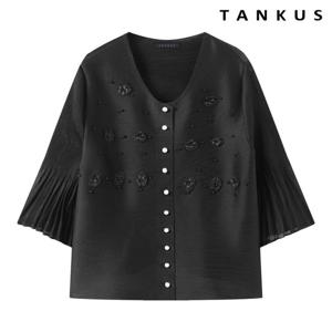 [탱커스]V넥 플라워 플리츠 버튼업 블라우스 (TY2BL004L0)