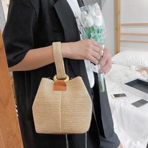 여성 고리 밀짚 깜끔 디자인 체인 스트랩 크로스백