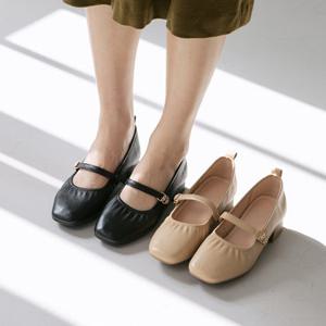 [슈리오] 메리제인 셔링 쿠션핏 스트랩 힐 단화 4cm