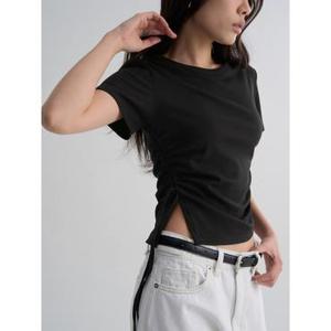 (356242CM65) [에잇세컨즈] 골지 셔링 디테일 반소매 티셔츠  블랙