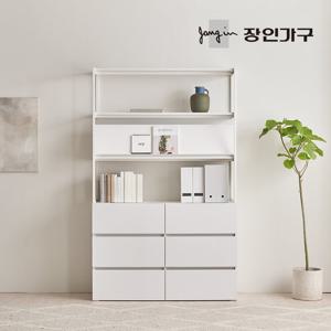 장인가구 마운트 6단 와이드 서랍장 1200 3단 선반 다용도 수납장 세트+매거진랙
