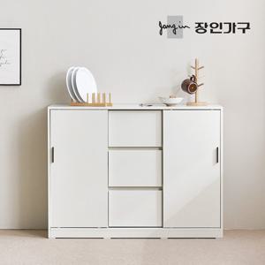 장인가구 아망드 슬라이딩 1200 3단서랍 주방 수납장 그릇 장식장 홈카페장