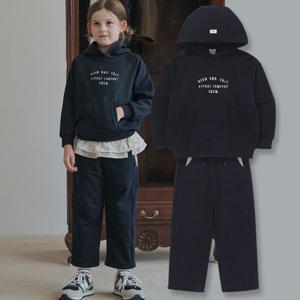 빈2 BZ57TS02NV72NVCH 아동 공용 네이비 후드 맨투맨 티셔츠 다이마루 팬츠 상하세트 초등