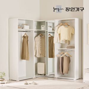 장인가구 클래드 2800 드레스룸 옷장 세트 (1단 코너장, 800 1단, 800 2단 행거, 400 거울장)