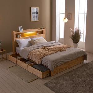 장인가구 플랫 베이직 LED 고무나무 원목수납침대 독립Q 착불